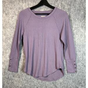 Chaser Womens Waffle Knit Lilac Purple Long Sleeve Thermal Top Button Cuff Small